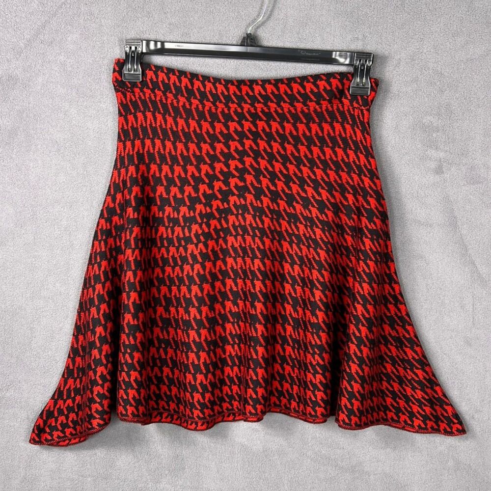 Candies Red Black Houndstooth Skirt Size M Knit Skater Pleated Flare Mini